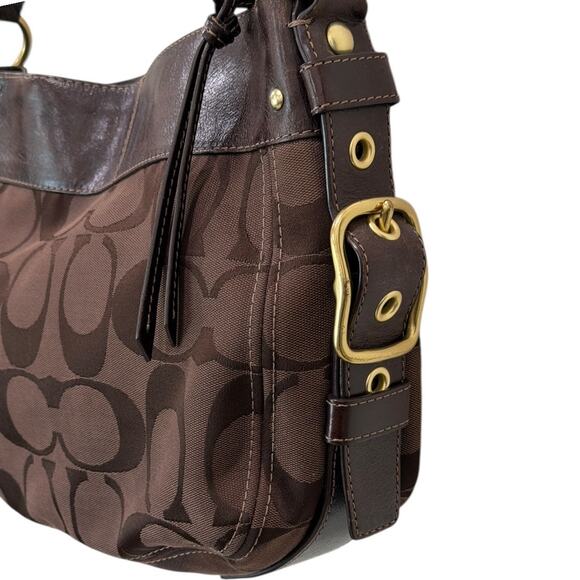 Y2k Coach 12674 Zoe Signature Logo Brown Jaquard Hobo Bag - Picture 8 of 9